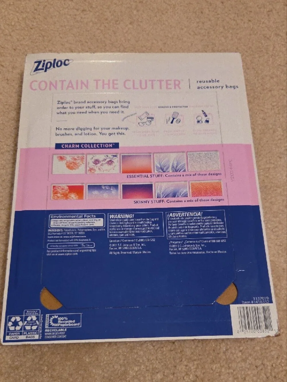 Ziploc Charm Collection Reusable Makeup Bags - Pink & Blue